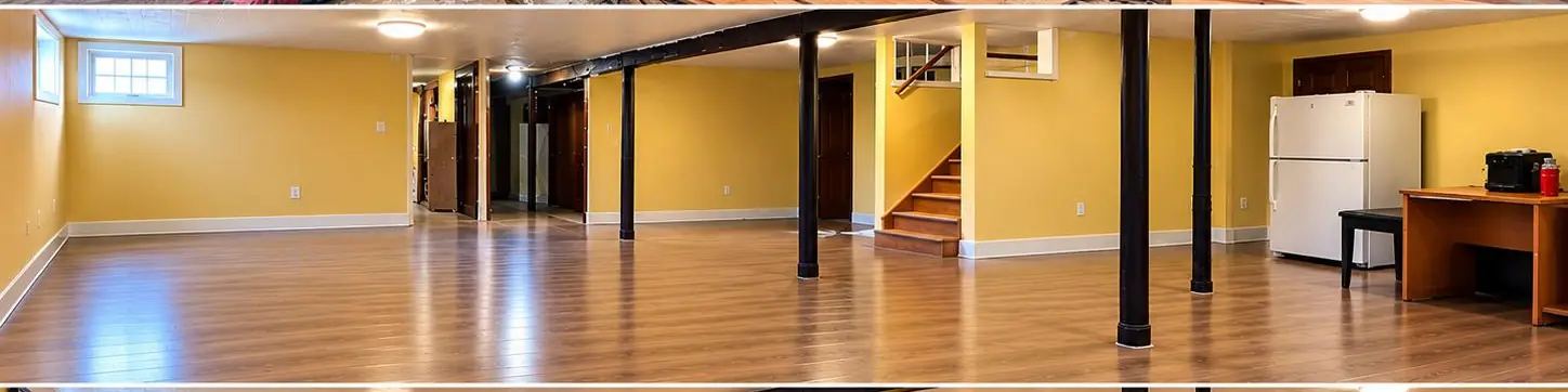 Same basement after cleaning and before organizing, empty with a clean floor