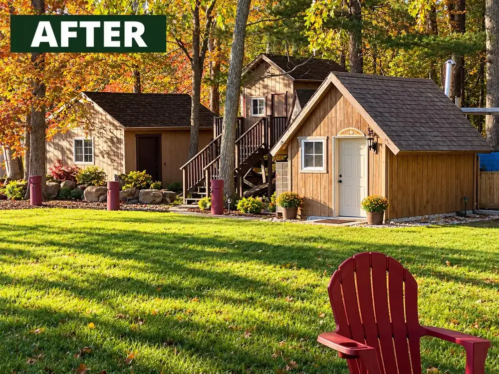 Yard after a fall leaf cleanup in Massachusetts