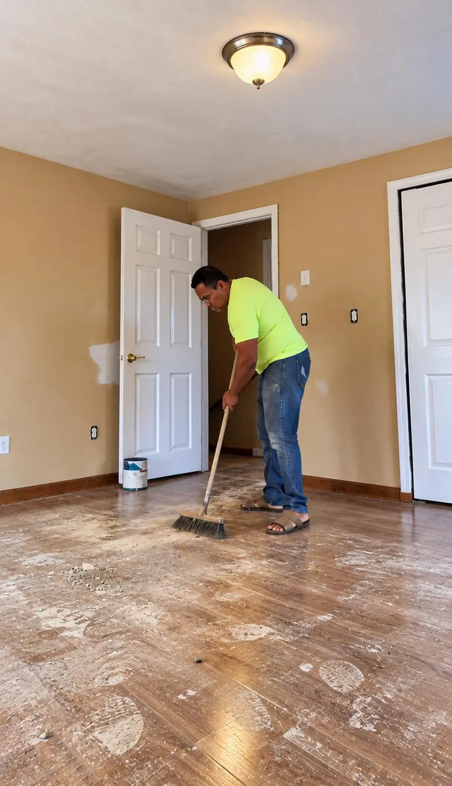 JM Cleaning crew member cleaning a floor